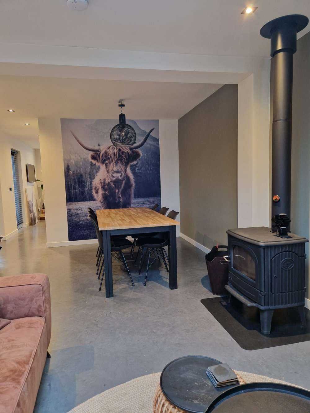 Highlander scozzese vicino alla foresta