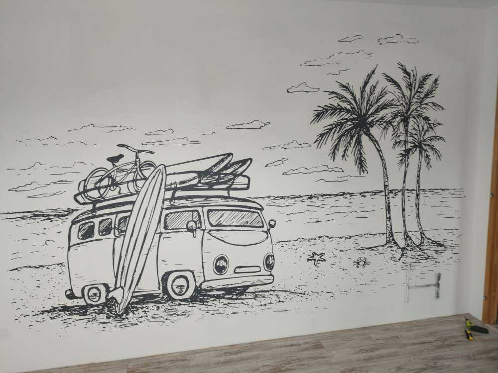 Spiaggia disegnata in bianco e nero