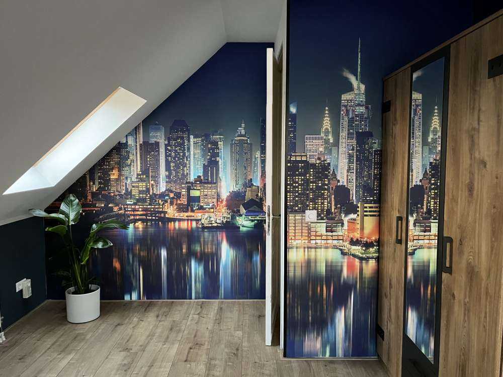 Sfondo fotografico dello skyline di New York di notte