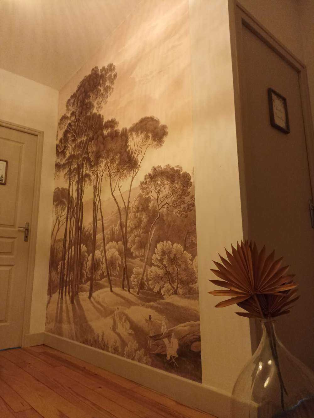 Paesaggio forestale vicino a Roma con il sole al tramonto