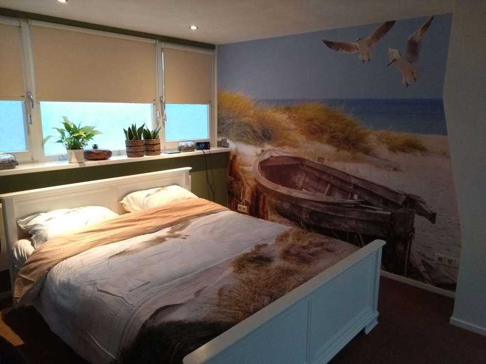 Vecchia barca da pesca, gabbiani, spiaggia e mare