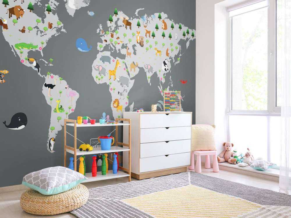 Mappa del mondo per bambini con sfondo grigio
