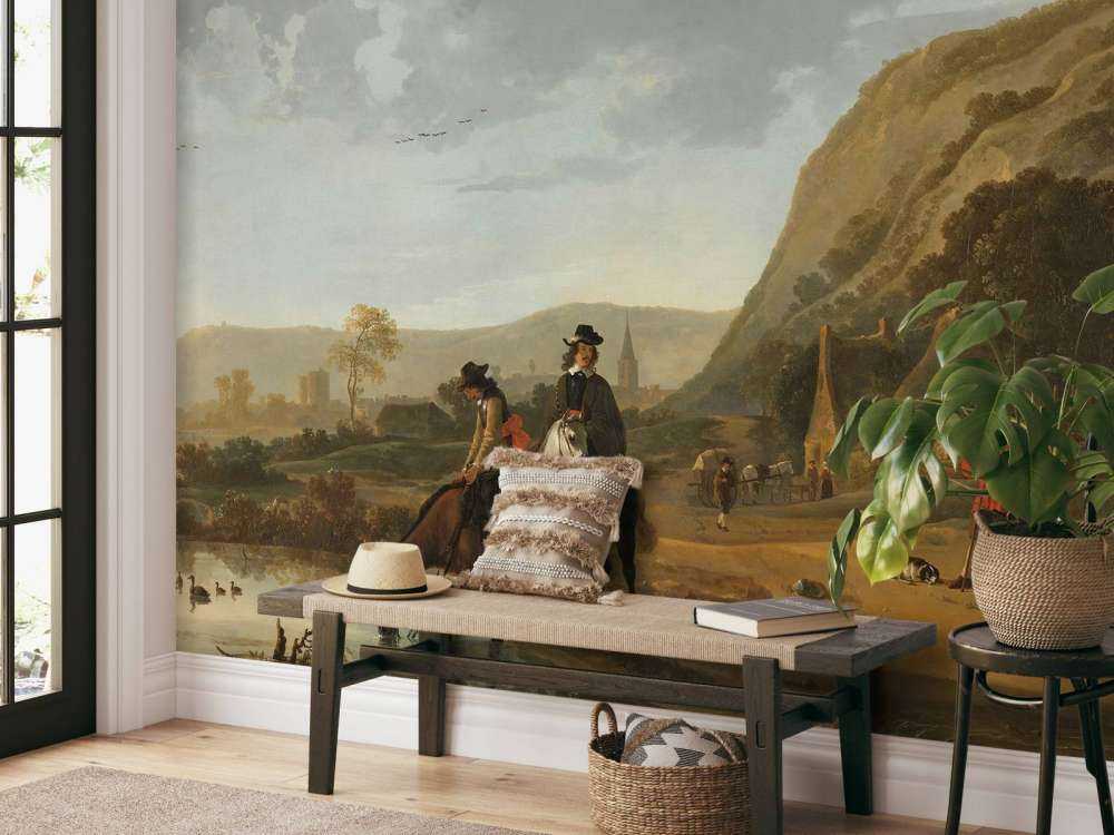 Paesaggio fluviale con cavalieri