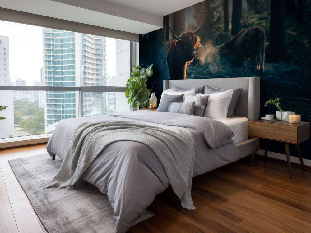 Highlander scozzese nella luce del mattino