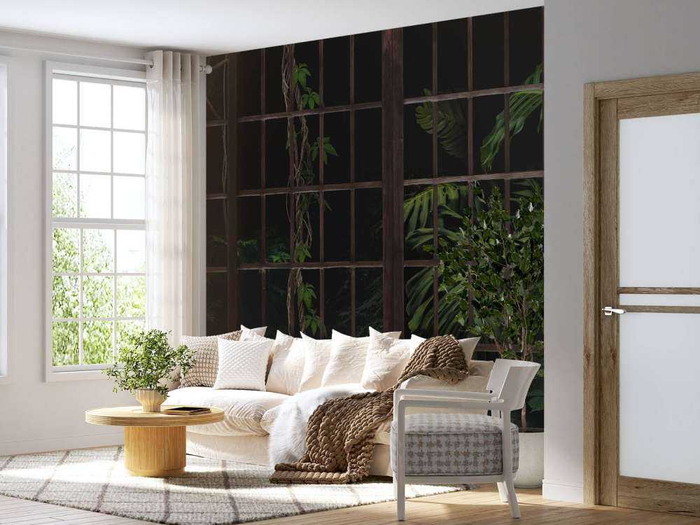 Piante botaniche dietro le finestre