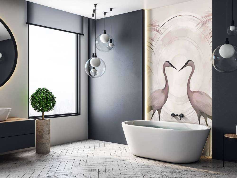 Gru al tramonto rosa