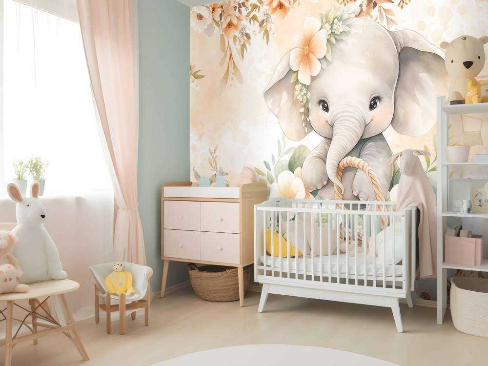 Elefante ombreggiato nel cesto di fiori