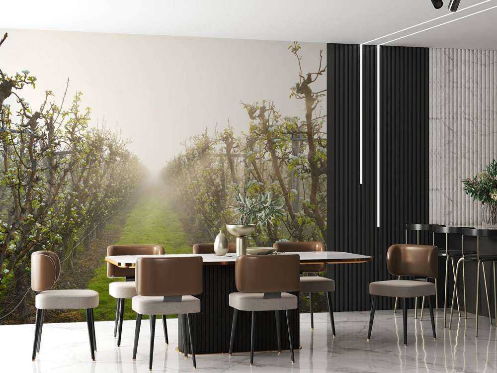 Fiori di pero nella nebbia