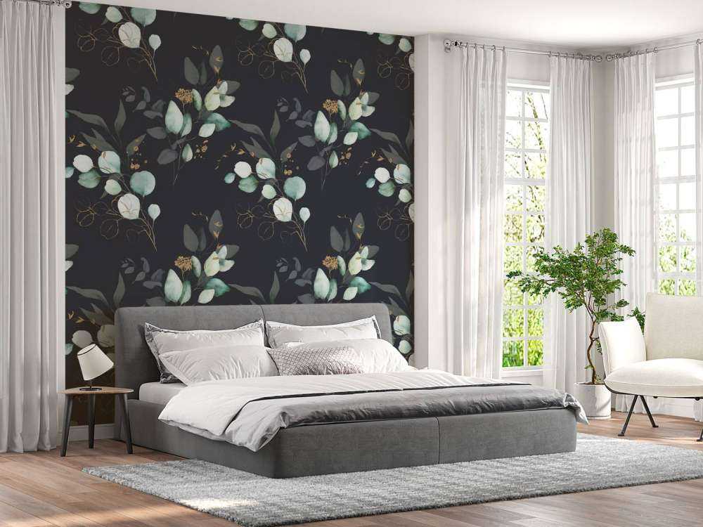 Foglie blu scuro con oro