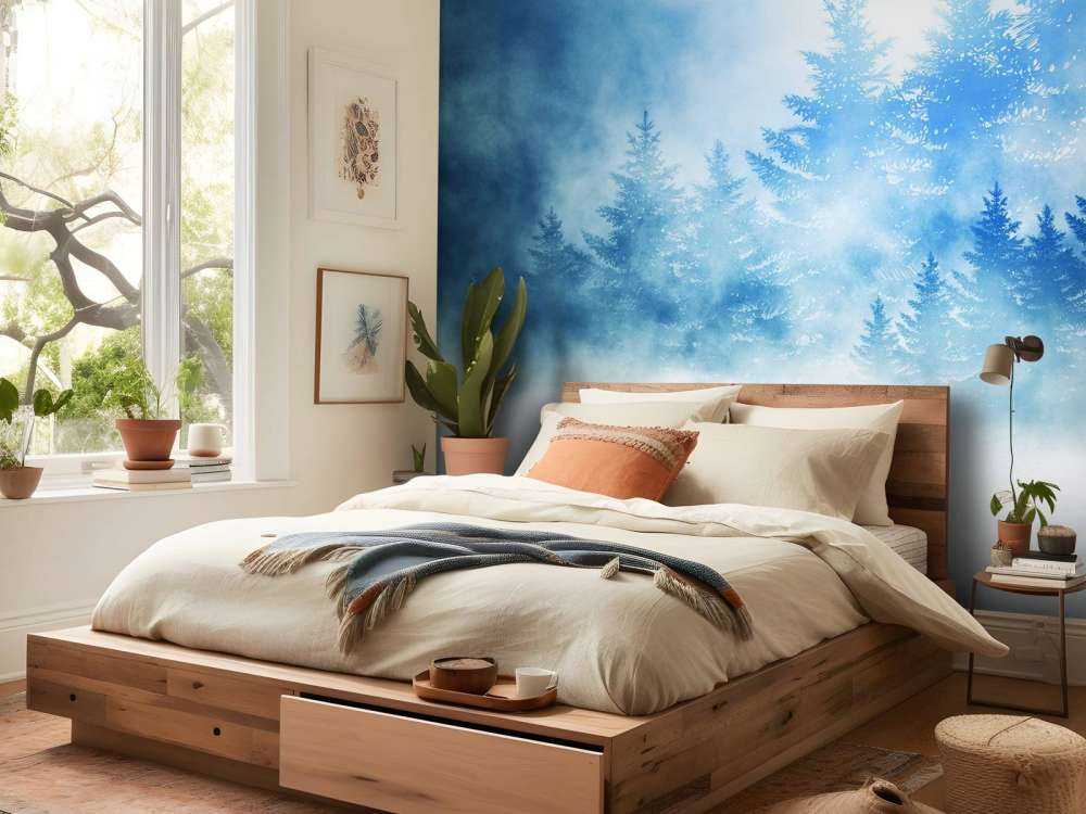 Foresta scura con neve