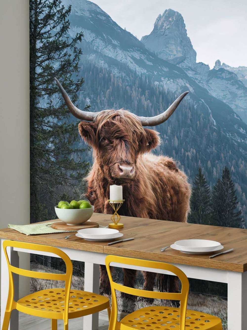 Highlander scozzese tra gli alberi