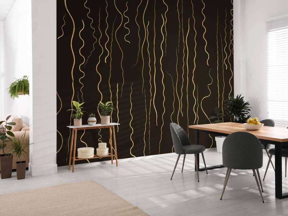 Linee organiche erba oro su ebano nero