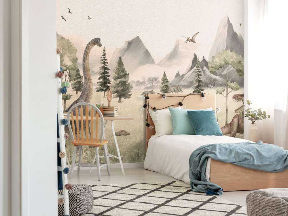 Paesaggio con dinosauri in beige