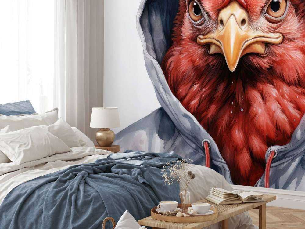 Cartone animato di pollo ad acquerello con felpa con cappuccio