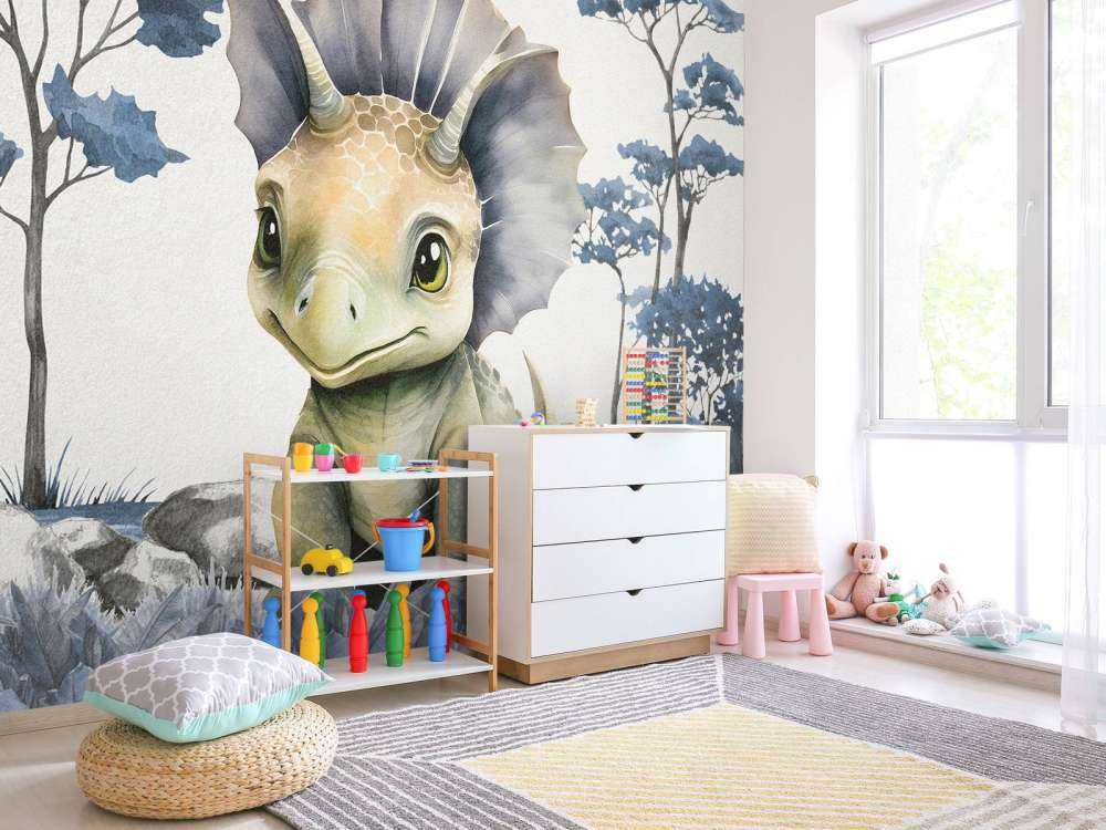 Baby triceratops nella giungla blu
