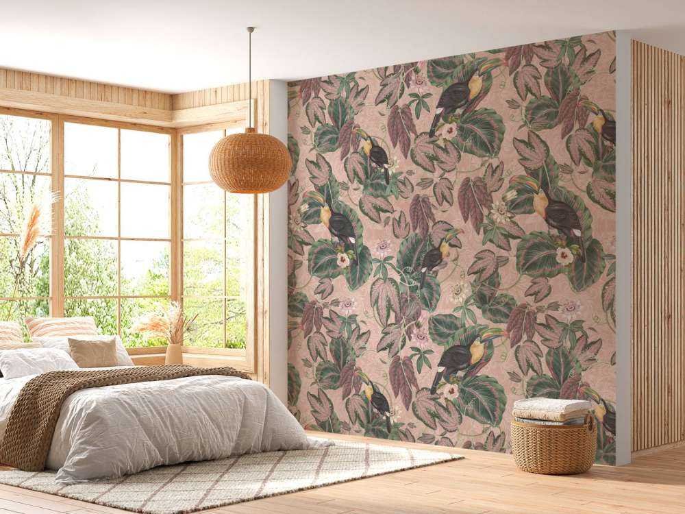 Uccelli e tucani della giungla tropicale - rosa