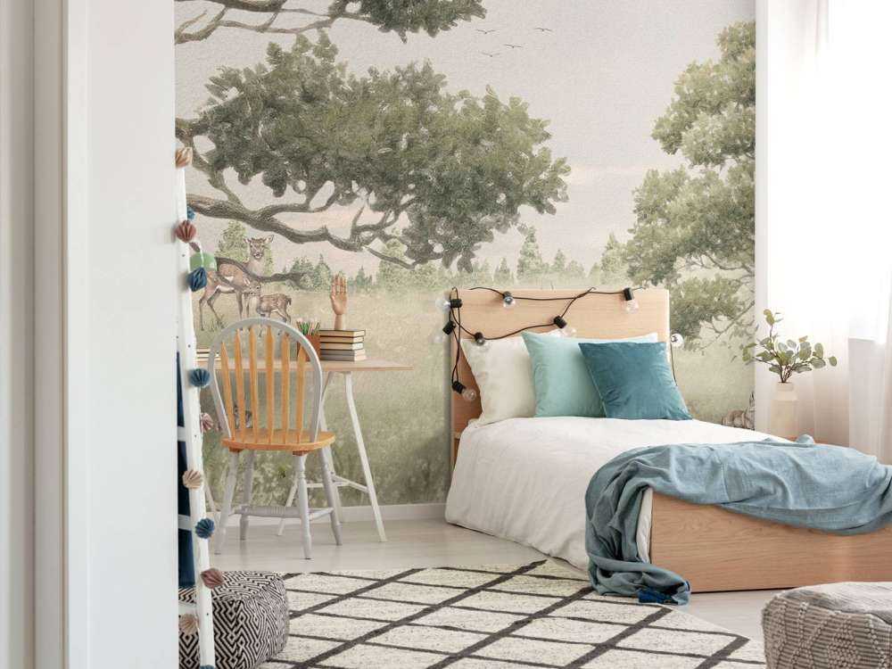 Paesaggio con animali in beige