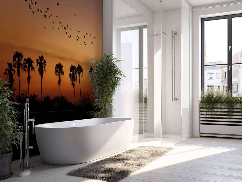 Palme con gruppo di uccelli