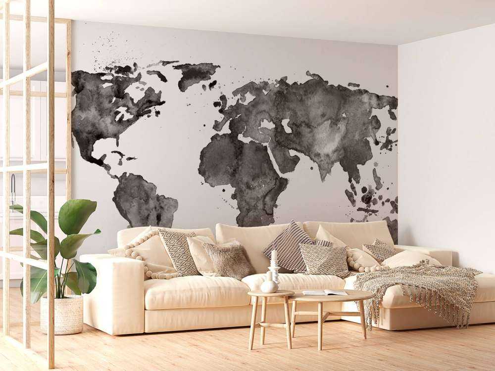 Nero mondo mappa del mondo di acquerello