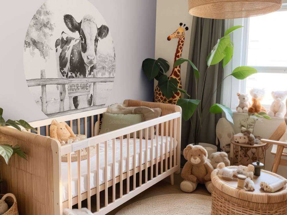 Baby mucca in un prato beige