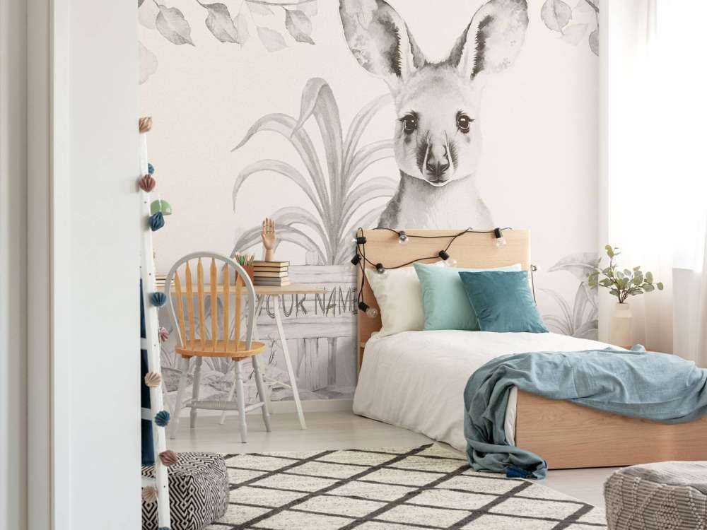 Baby canguro nella giungla beige