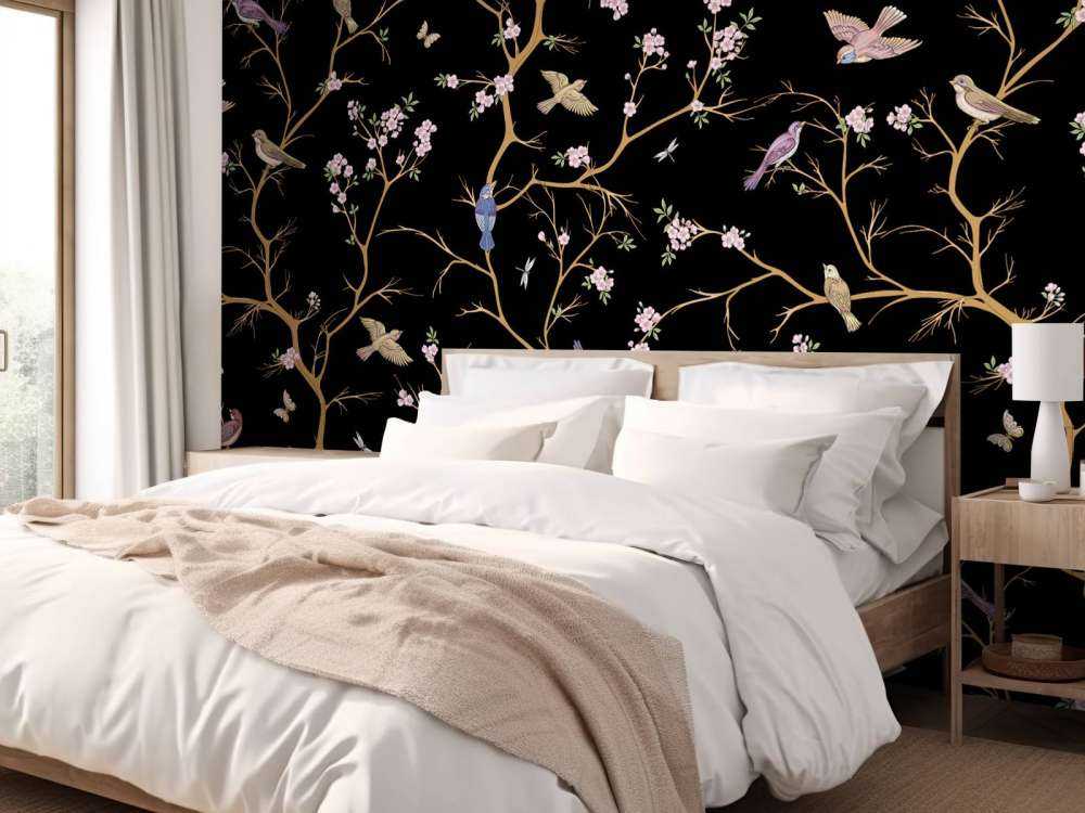 Rami fioriti con uccelli