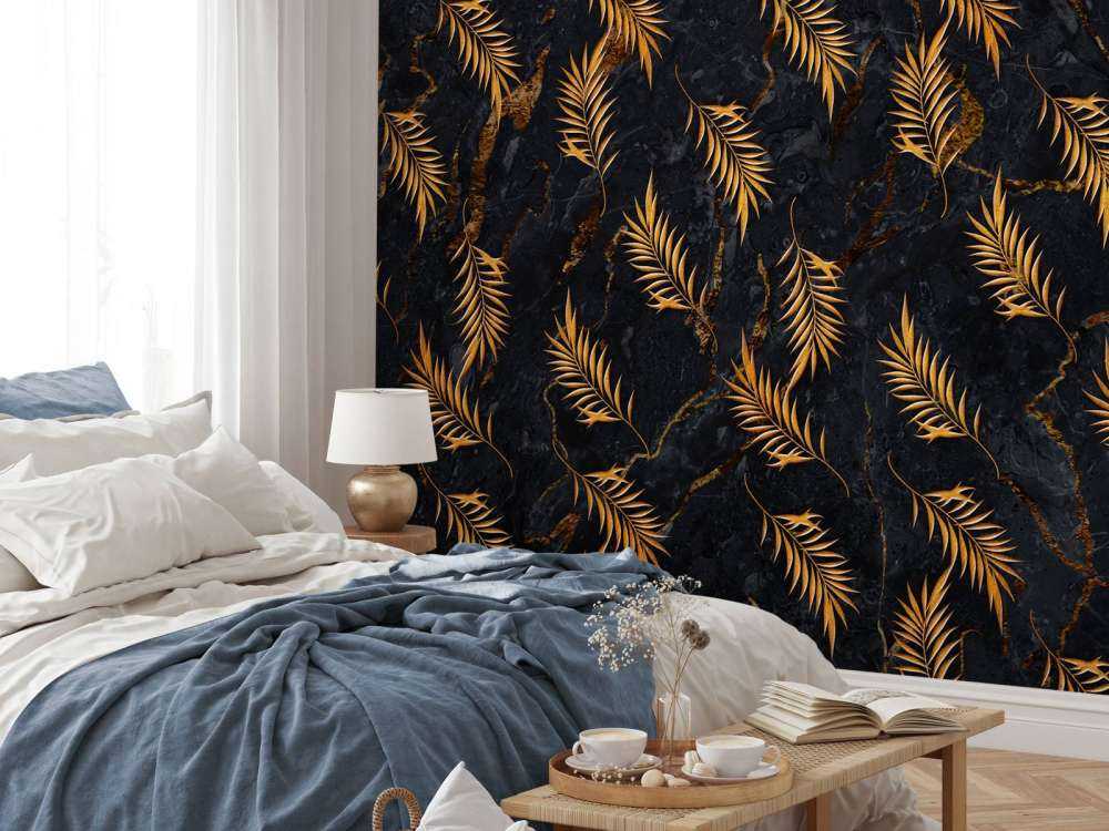 Foglie tropicali su marmo