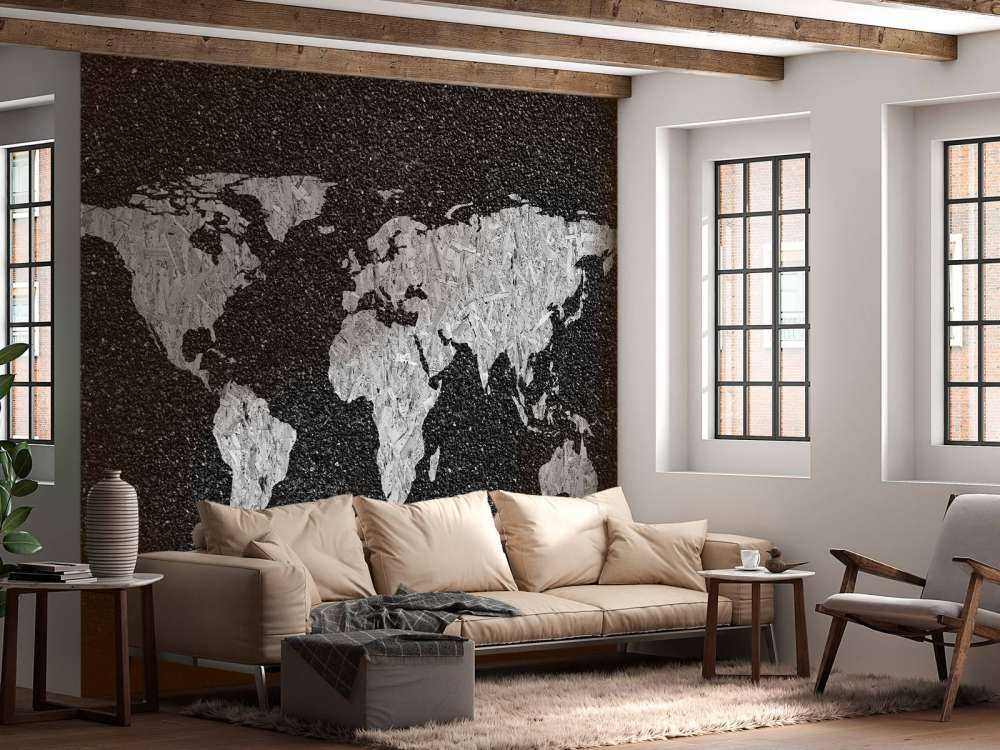 Mappa del mondo bianca su sfondo nero