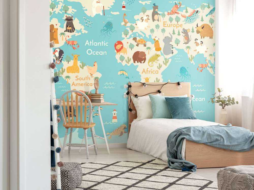 Mappa del mondo con gli animali