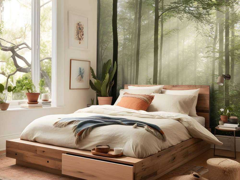 Foresta verde nella nebbia