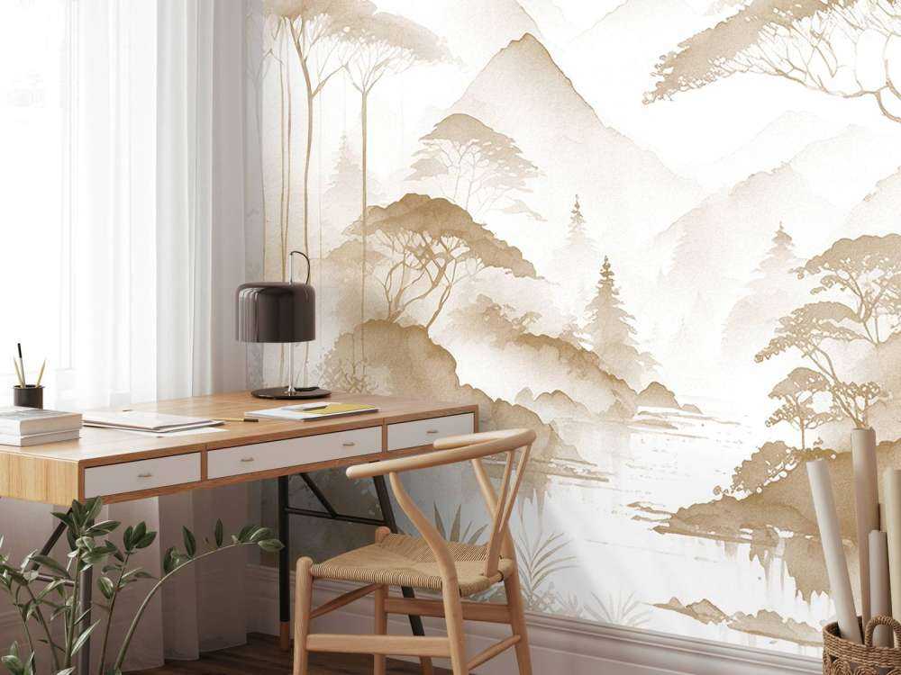 Lago di Montagna in Inchiostro Nebbioso, taupe