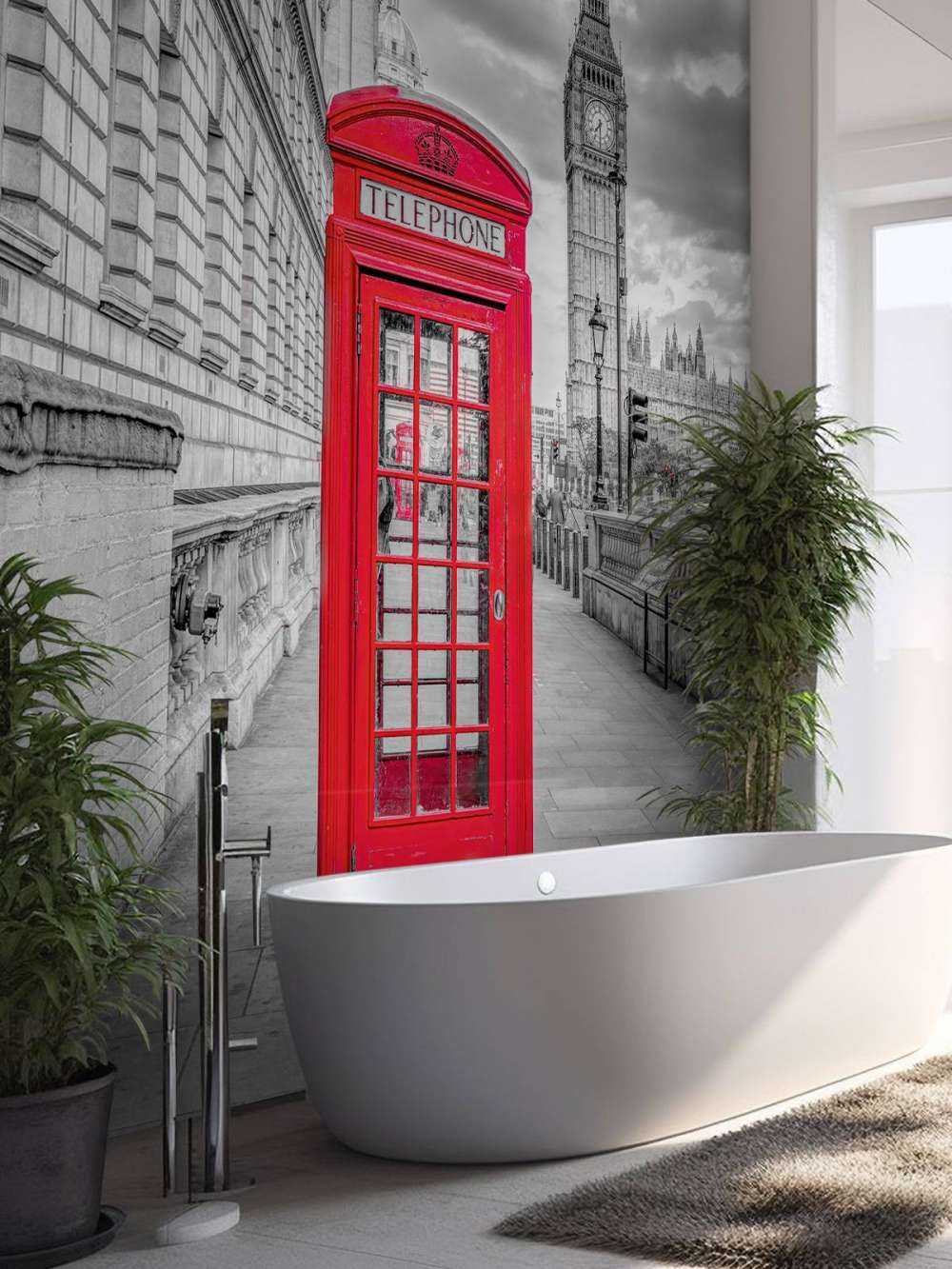 Telephone booth with Big Ben, London, UK