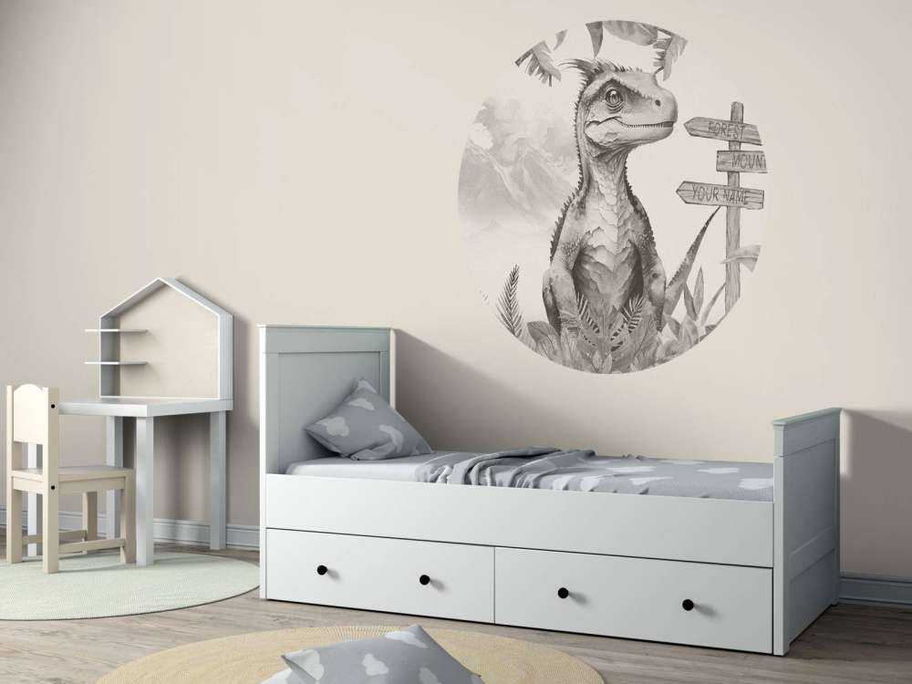 Baby velociraptor nella giungla beige