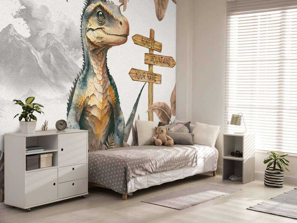 Baby velociraptor nella giungla taupe