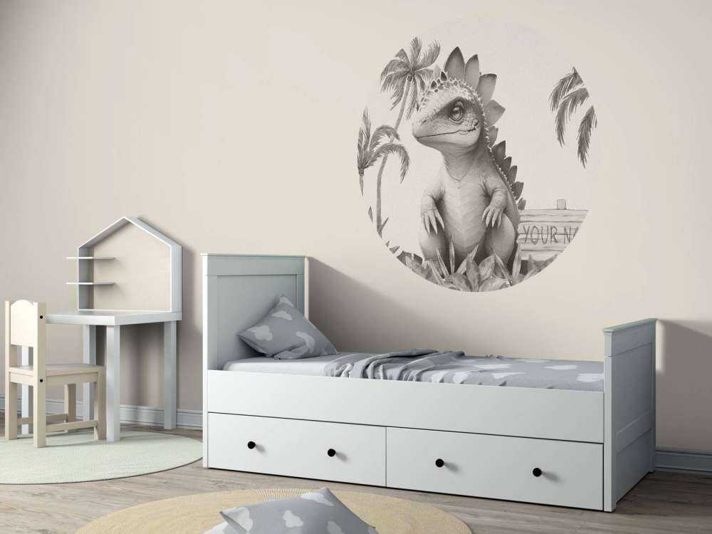 Baby stegosaurus nella giungla beige