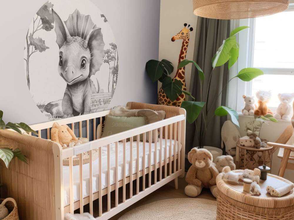 Baby triceratops nella giungla beige