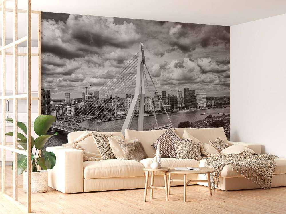 Il centro di Rotterdam da una grande altezza in bianco e nero