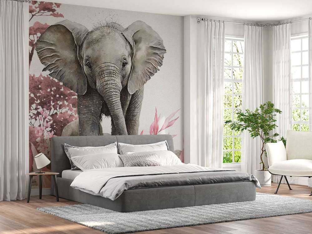 Elefante nella giungla rosa