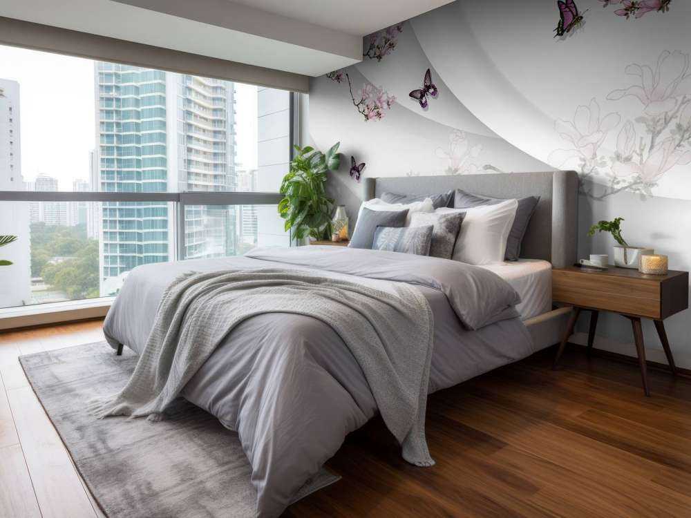 Fondo blanco 3D con flor decorativa