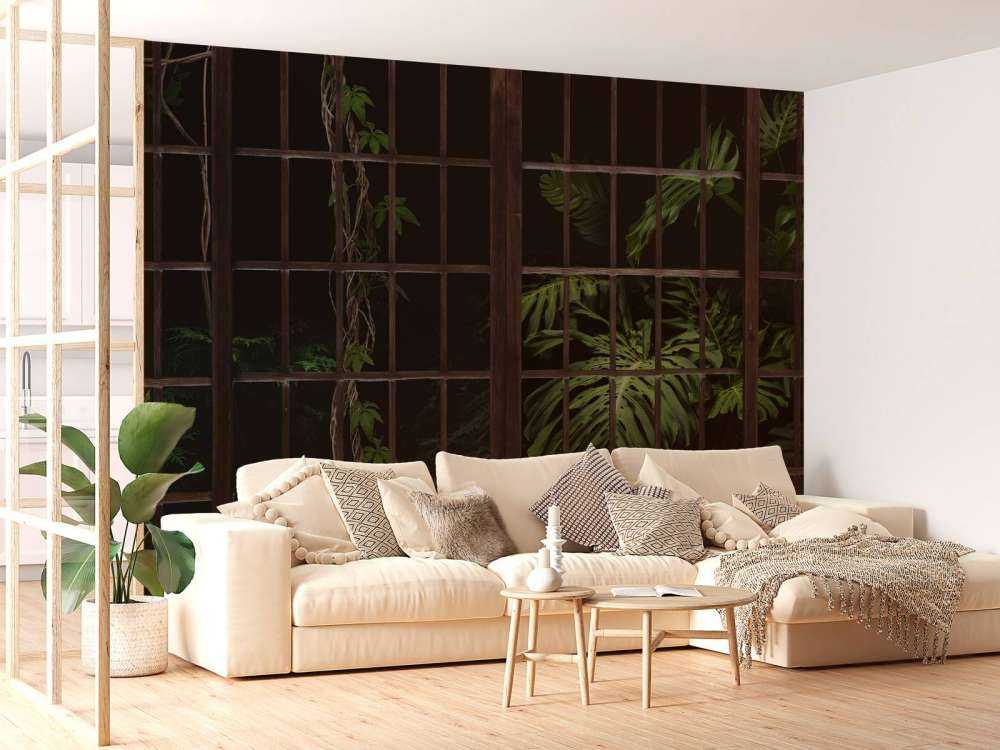 Piante botaniche dietro le finestre