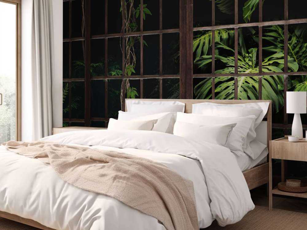 Piante botaniche dietro le finestre