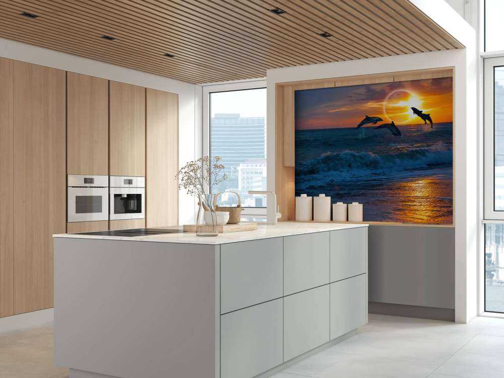 Delfini con tramonto