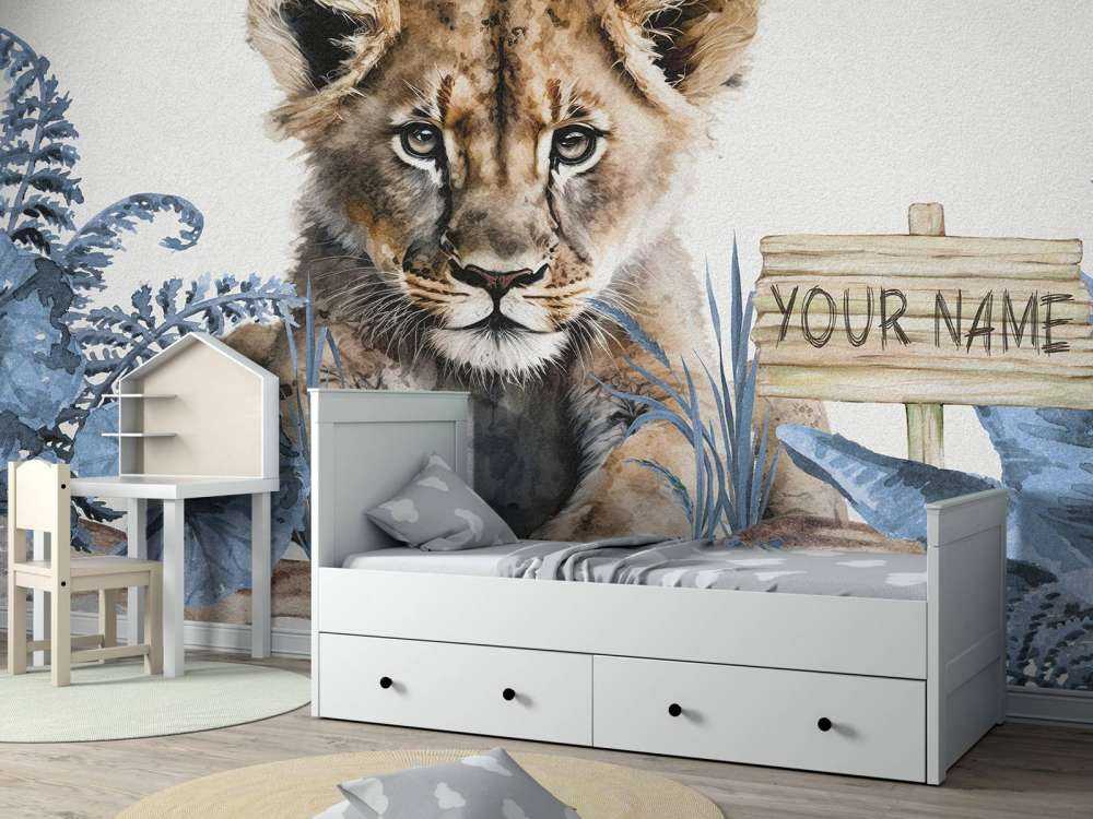 Giovane leone nella giungla blu