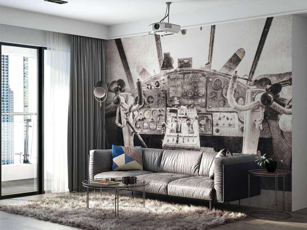 Cabina di pilotaggio di un aereo in seppia