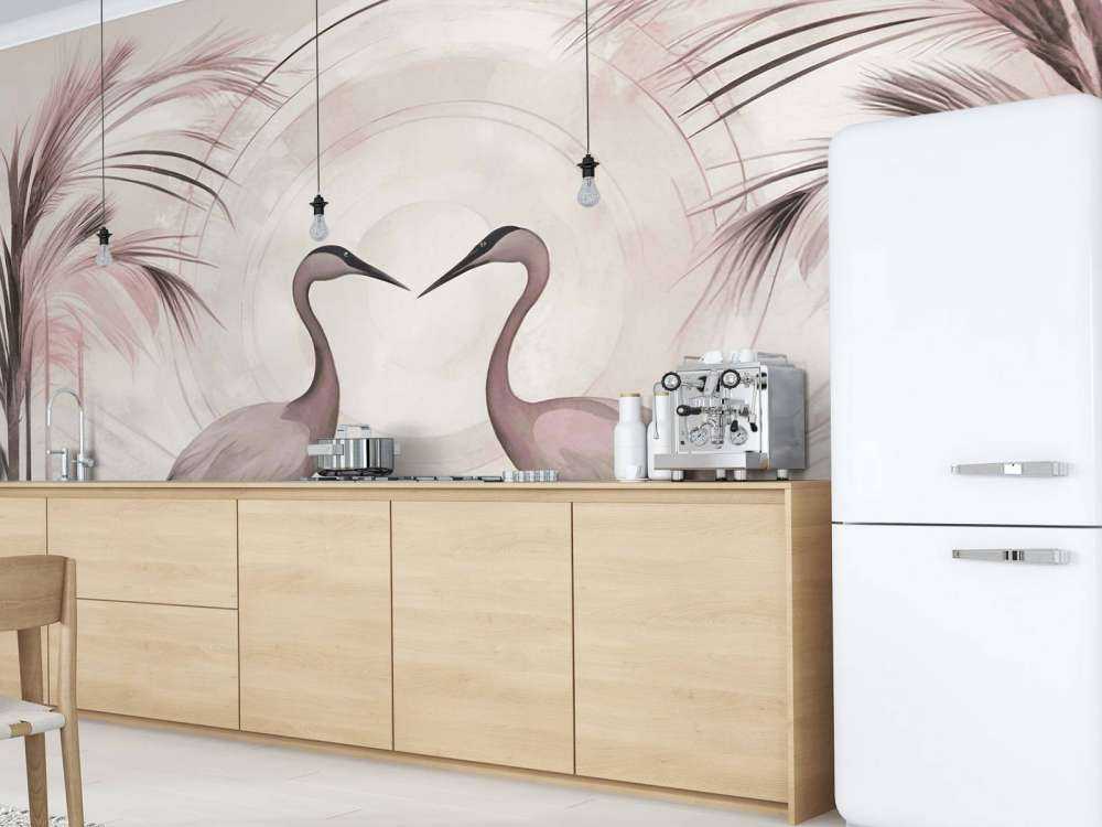 Gru al tramonto rosa