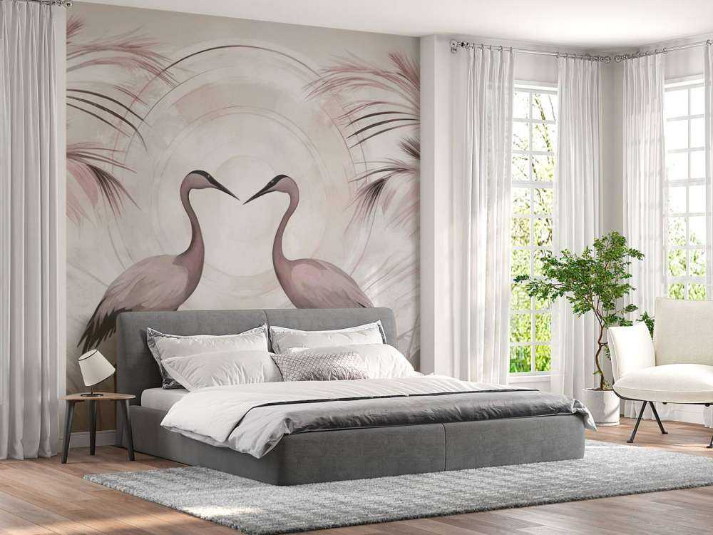 Gru al tramonto rosa