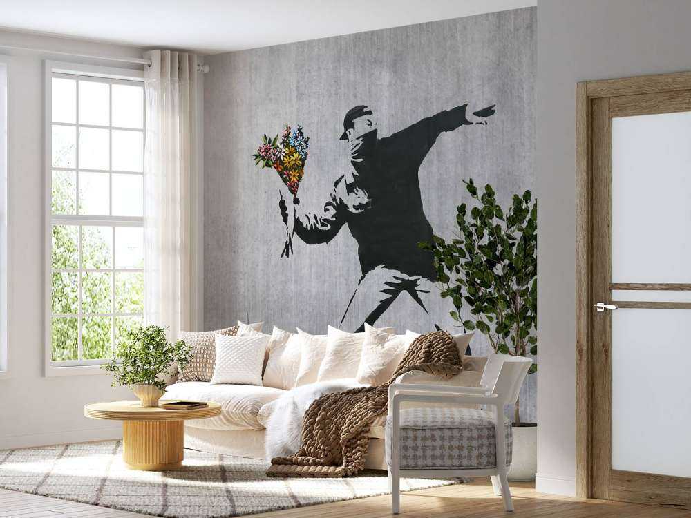 Banksy - Flower thrower, grey concrete