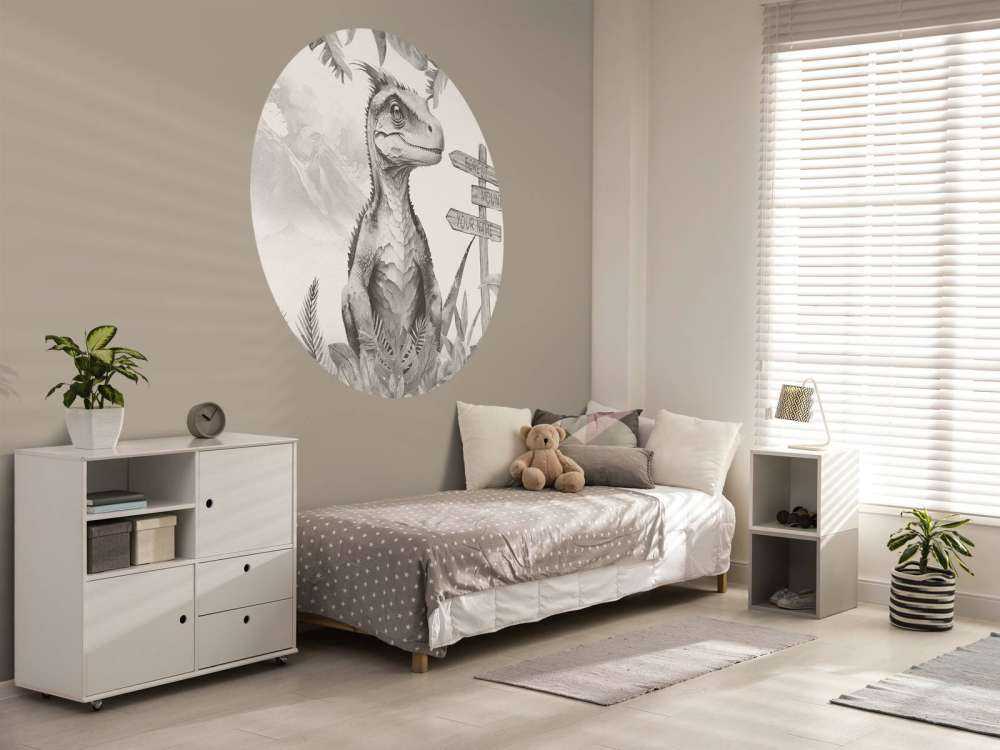 Baby velociraptor nella giungla beige