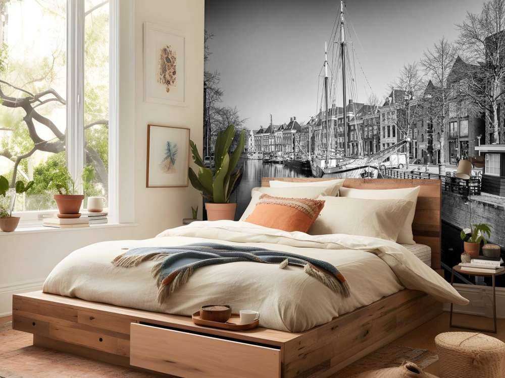 Nave storica situata nel fiume A a Groninga In bianco e nero 