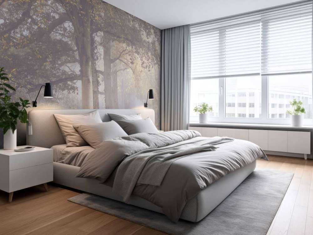 Strada nebbiosa con alberi